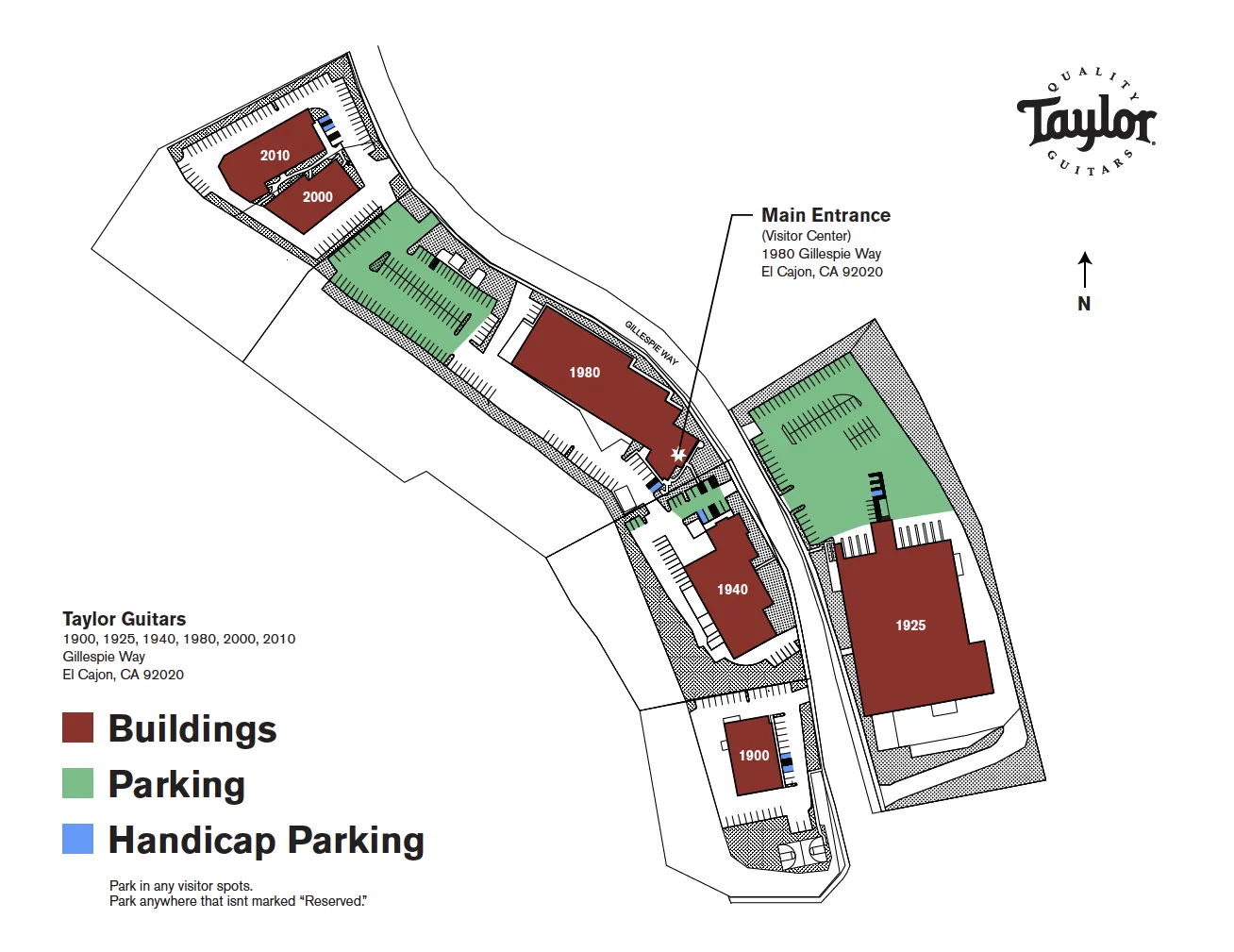 Taylor Guitars Tours - Parking map